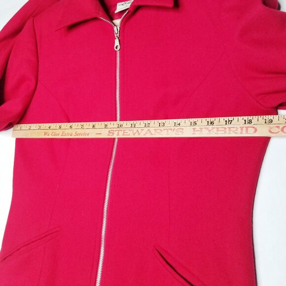Hillard and Hansen Women's 100% Wool RED Blazer Zip up Size 8 Jacket Shacket - Picture 5 of 8